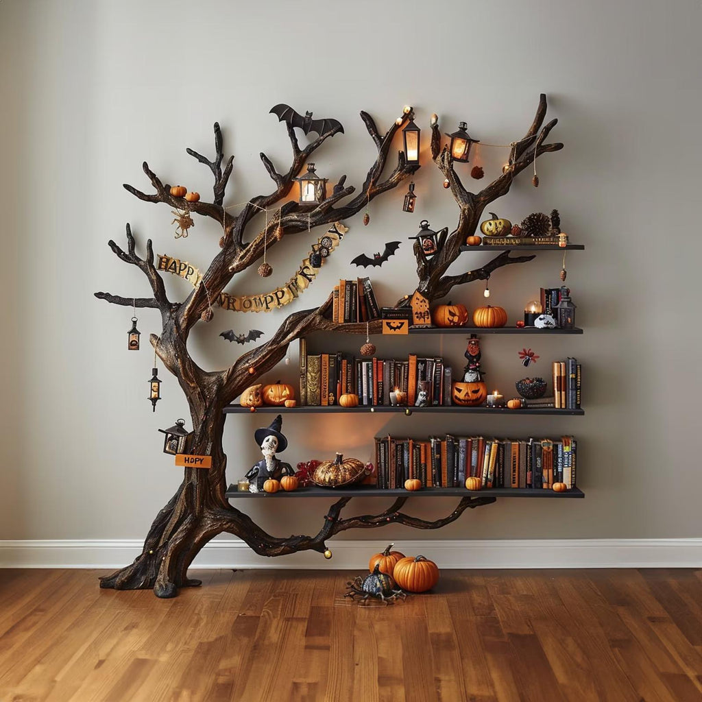 Tree Books Shelf Decor Halloween Solid Wood