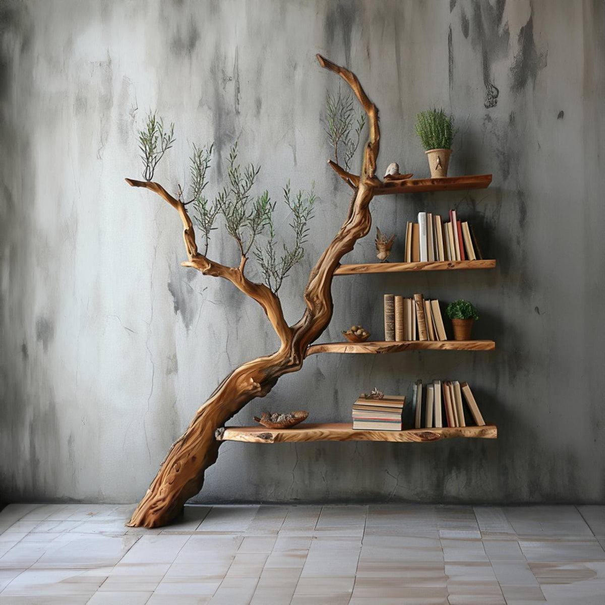 Tree Branch Shelf Solid Wood Bookcase