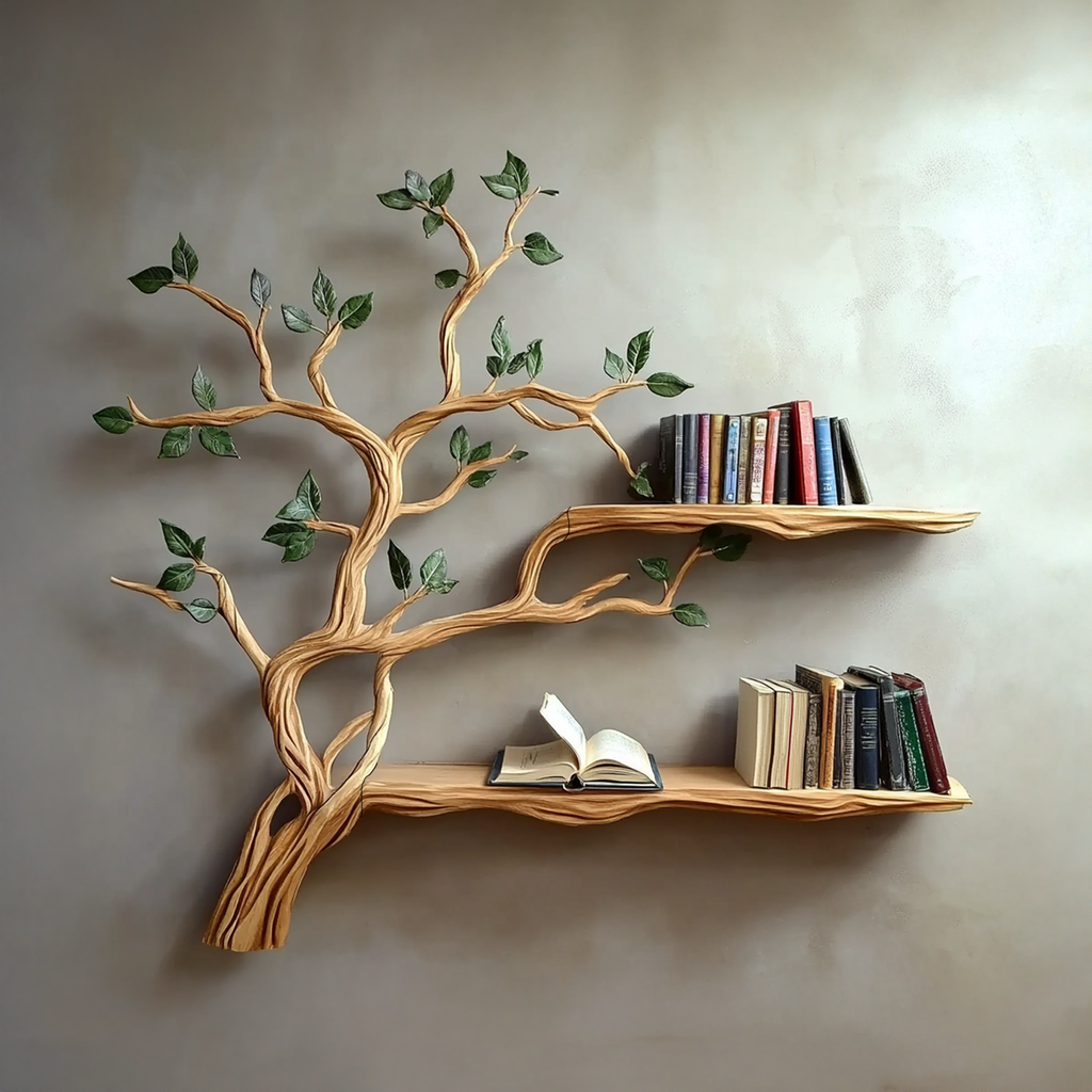 Rustic Branch Floating Shelf Custom Bookcase