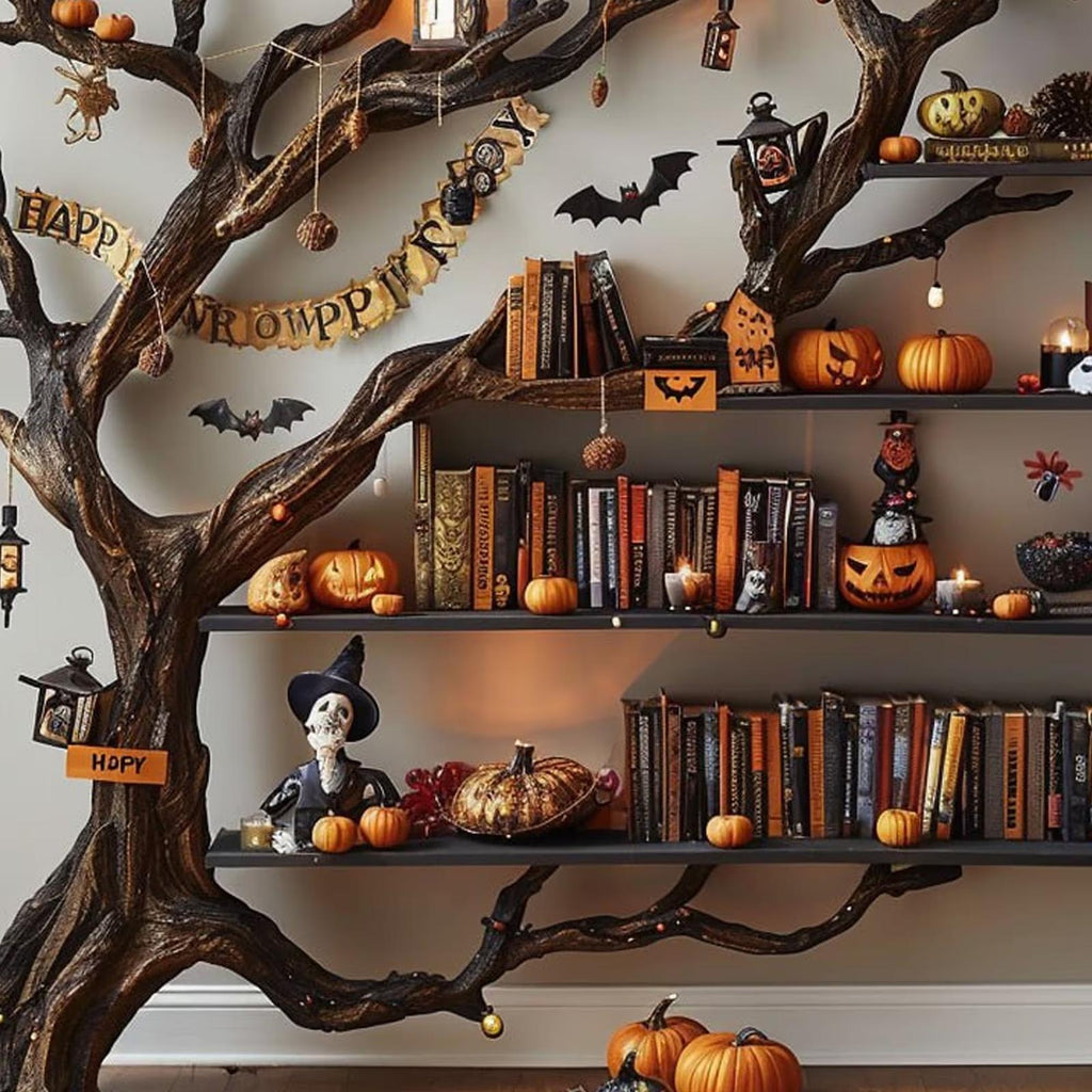 Tree Books Shelf Decor Halloween Solid Wood