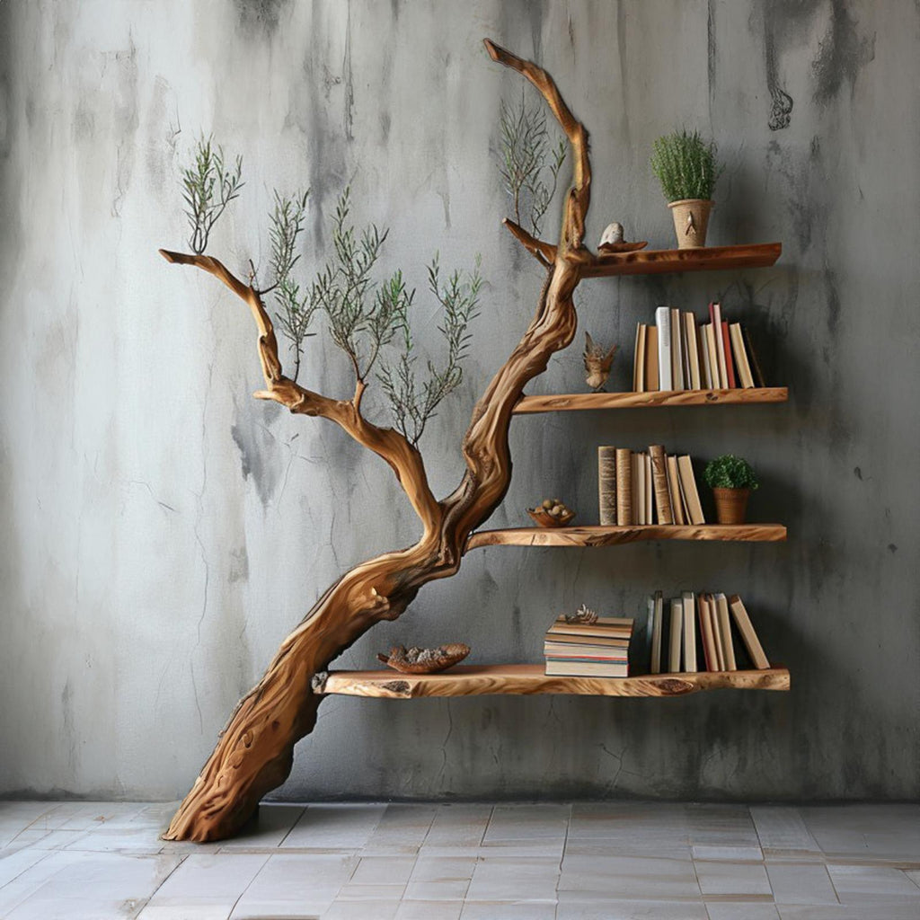 Tree Branch Shelf Solid Wood Bookcase