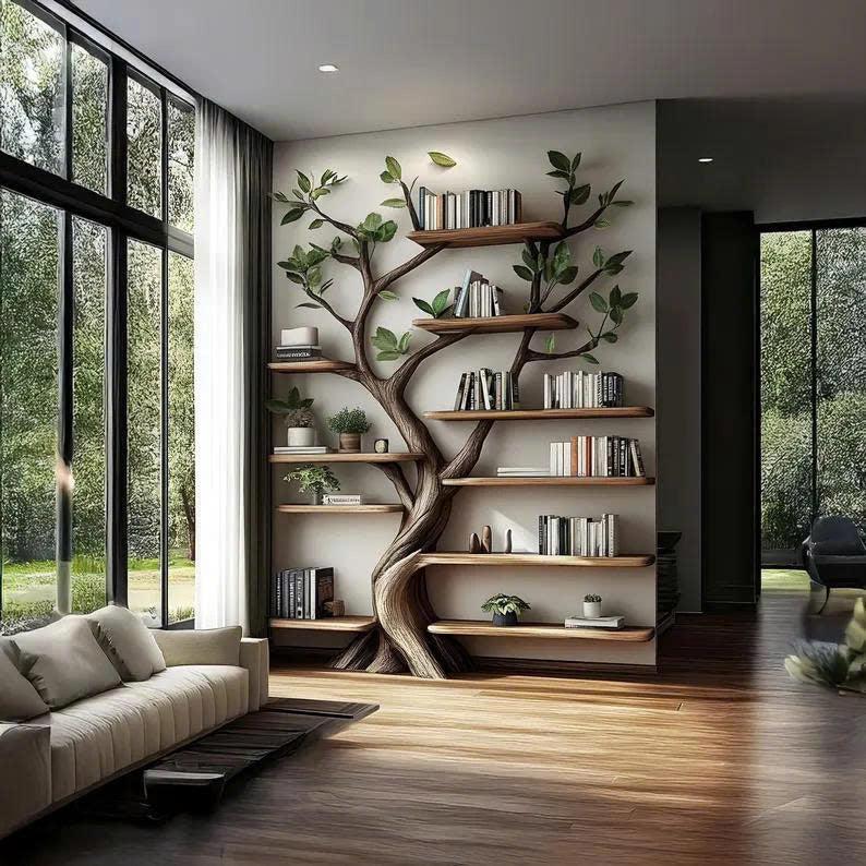 Tree Bookshelf Rustic Wooden Book Tree Shelf Home Office Decor Gift