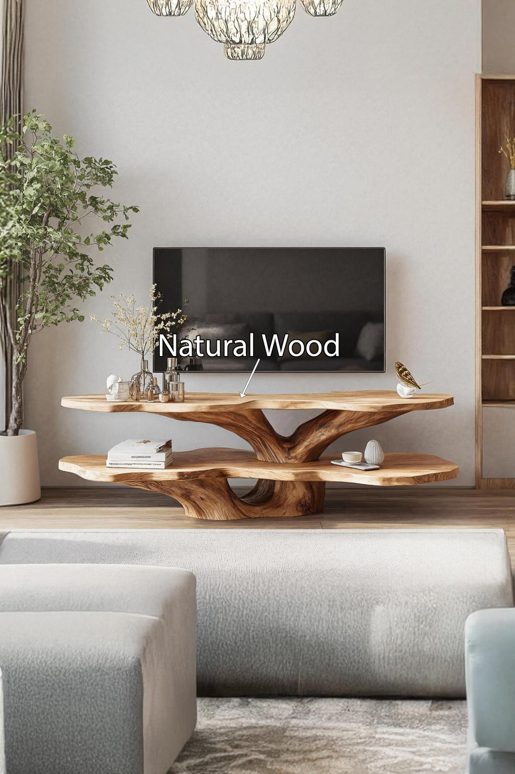Mid Century Live Edge Wood TV Console, Handcrafted Media Stand Entertainment Center Sideboard for Living Room Decor