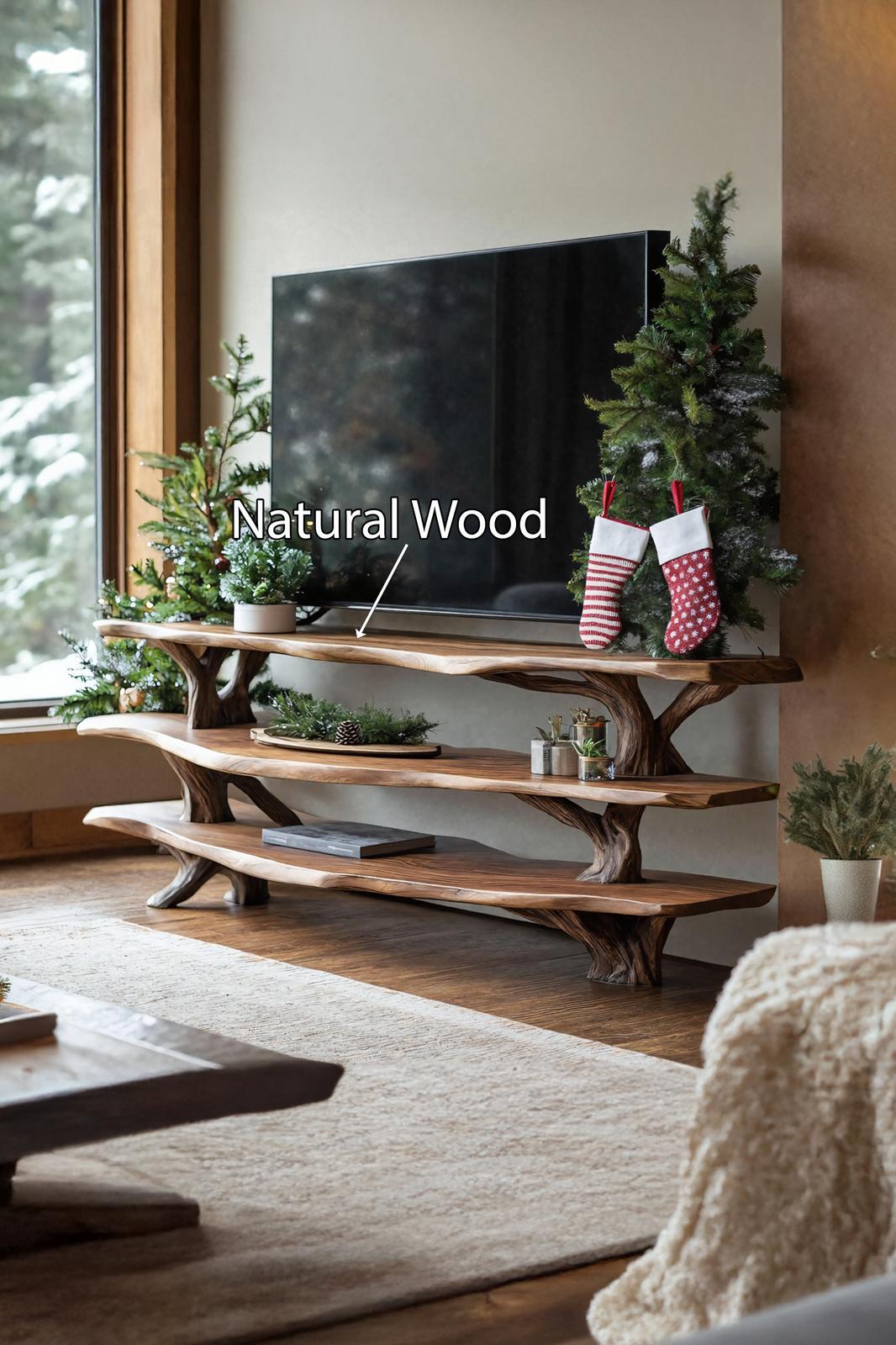 Modern Solid Wood TV Console, Live Edge Media Stand & Entryway Credenza for Living Room