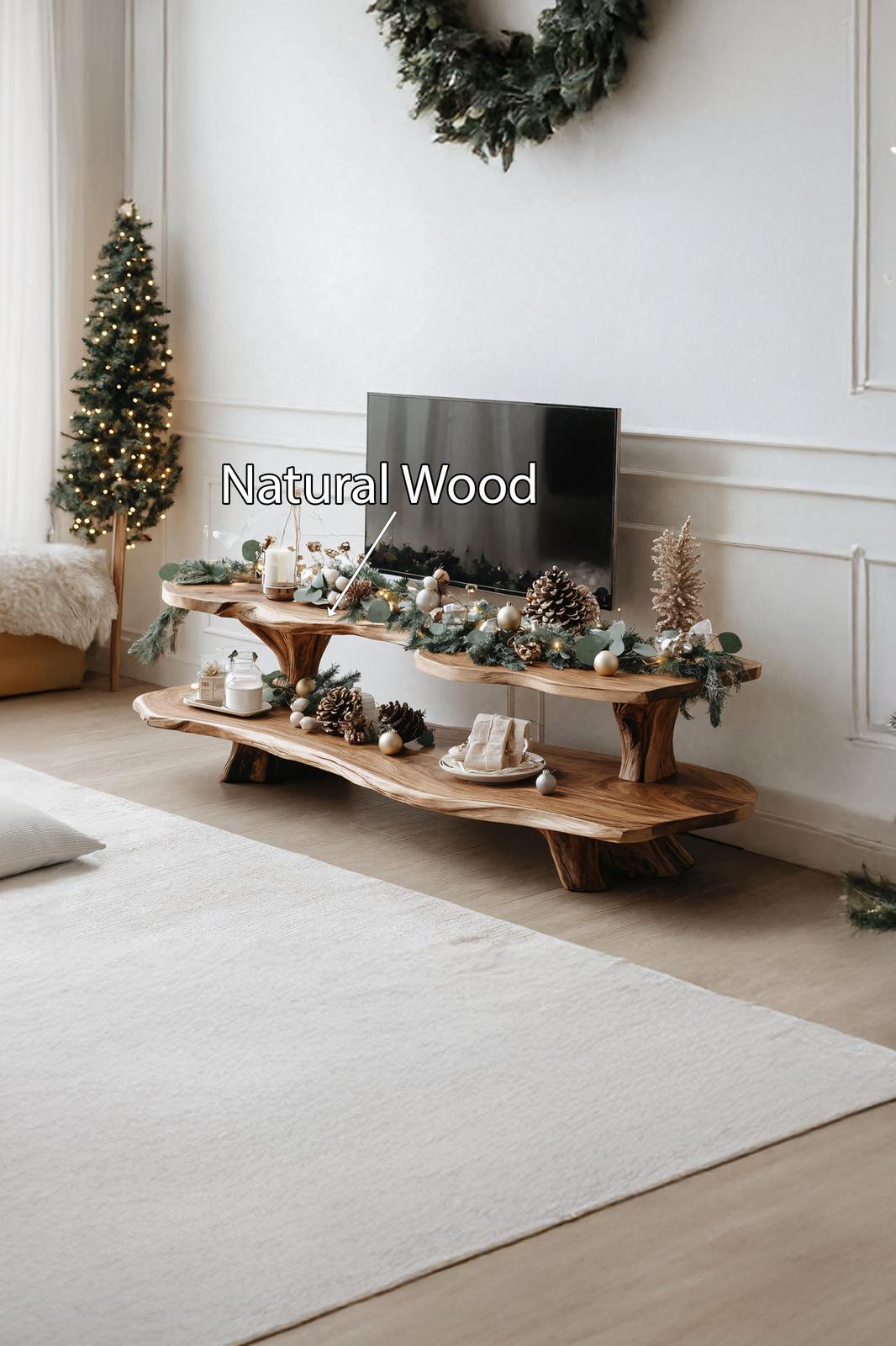 Handcrafted Solid Wood TV Console, Live Edge Media Stand & Entertainment Center for Living Room