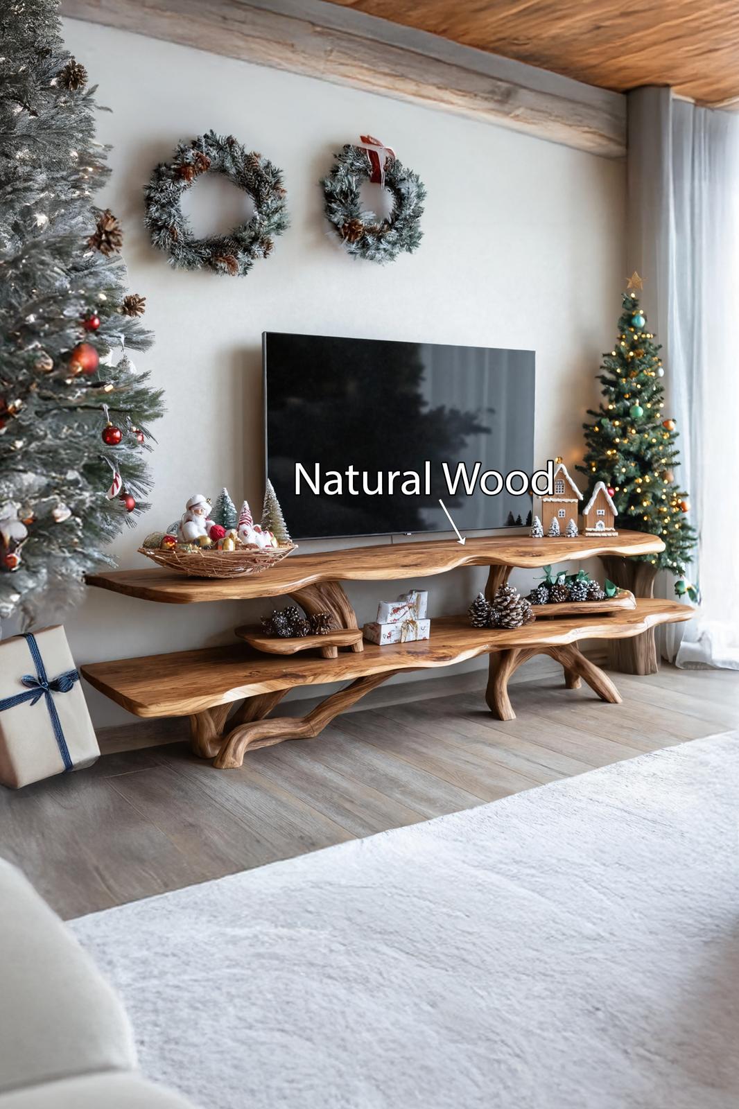 Modern Live Edge TV Console, Solid Wood Media Stand & Entertainment Center for Living Room