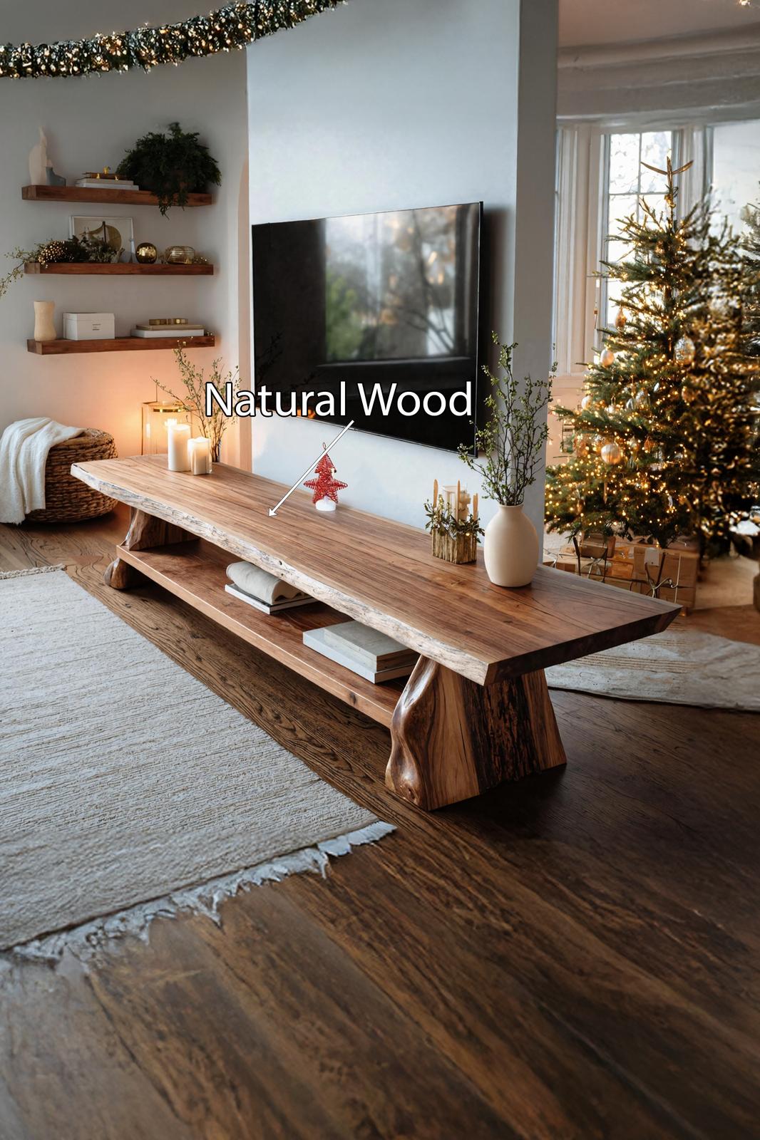 Mid Century Live Edge TV Console, Solid Wood Media Stand & Entertainment Center for Living Room