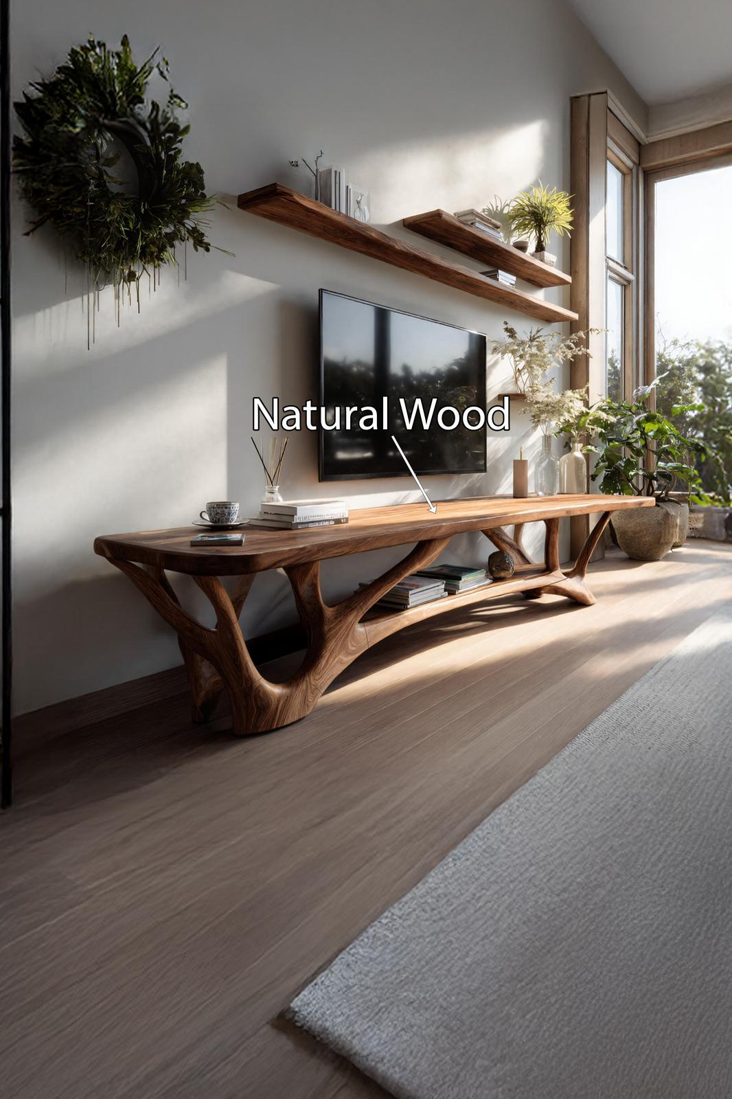 Handcrafted Live Edge Wood TV Console Table, Rustic Media Stand Entertainment Center for Living Room Entryway Decor