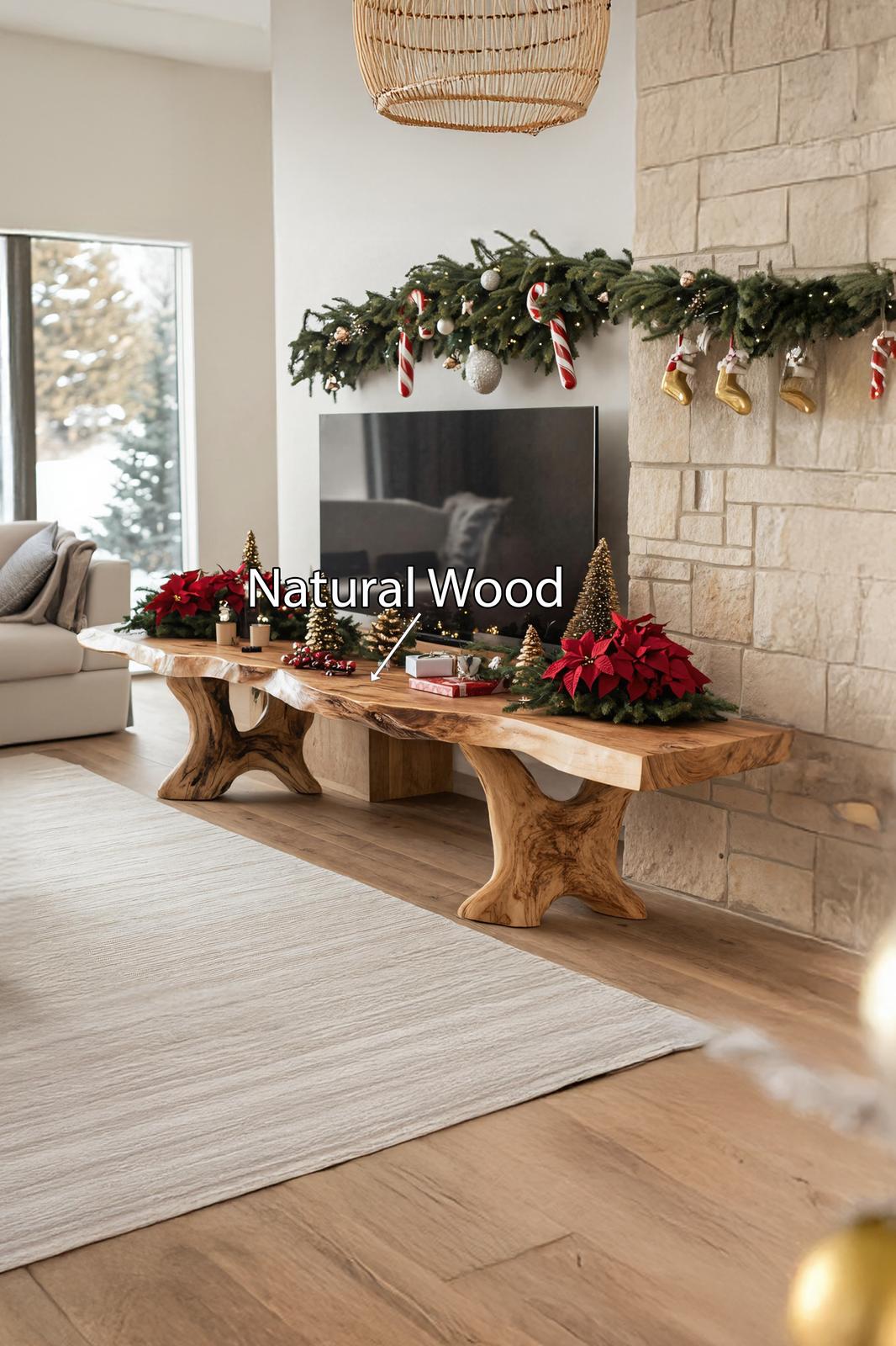 Handcrafted Solid Wood TV Console, Mid Century Live Edge Media Stand for Cozy Living Room Entertainment