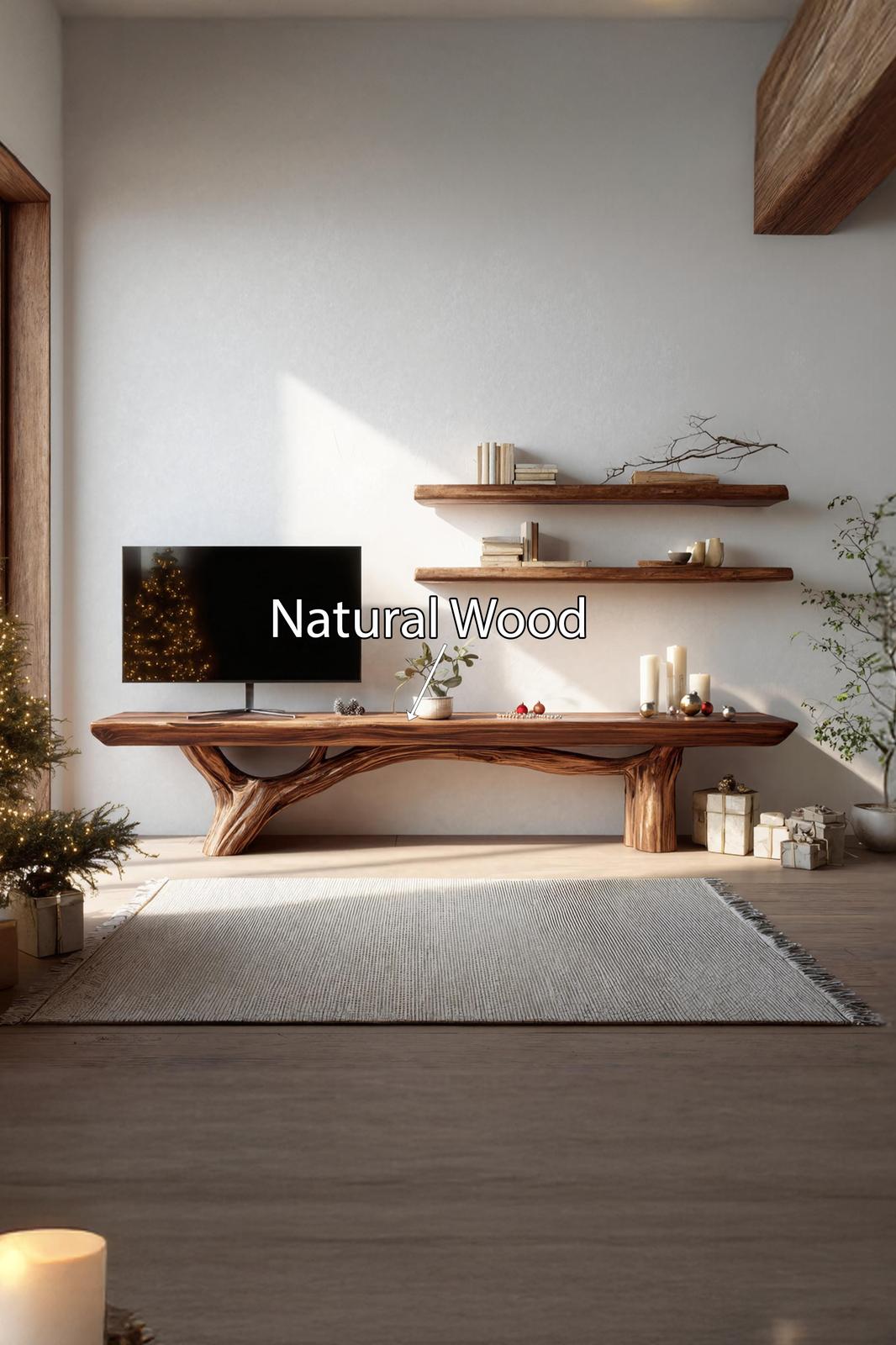 Mid Century Live Edge TV Console, Solid Wood Media Stand & Entryway Credenza for Modern Home
