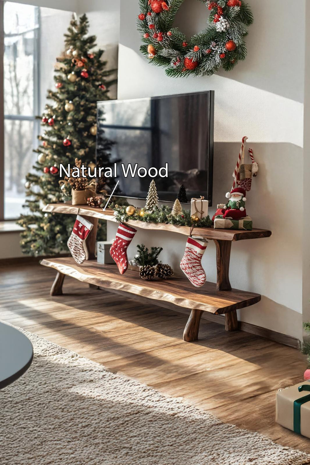 Handcrafted Solid Wood TV Console, Live Edge Media Stand & Bedroom Entertainment Center