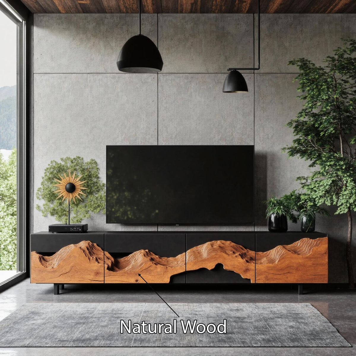 Rustic Solid Wood TV Cabinet, Handcrafted Media Console Table & Entertainment Center for Living Room Setup
