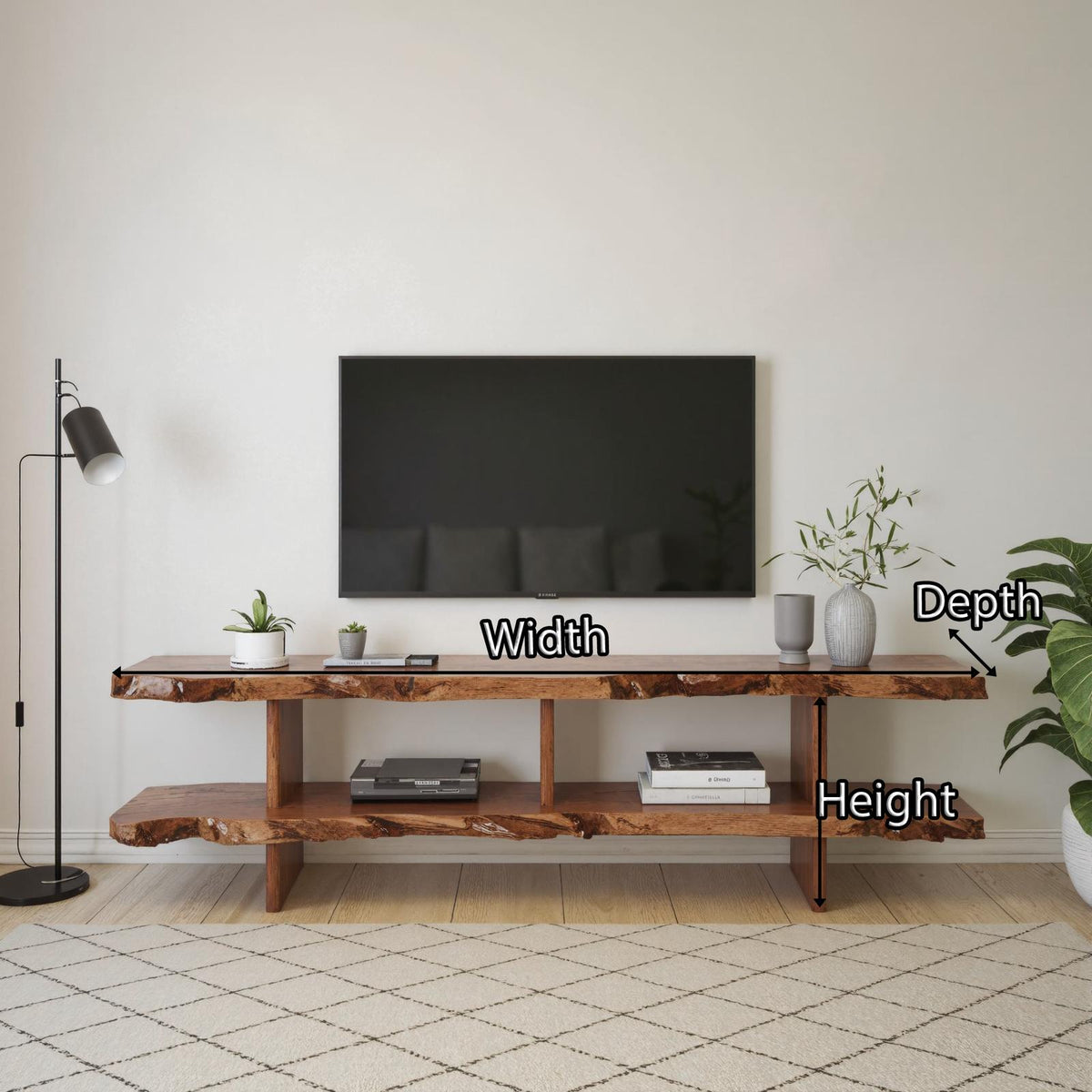 Natural Wood Storage Media Console TV Stand