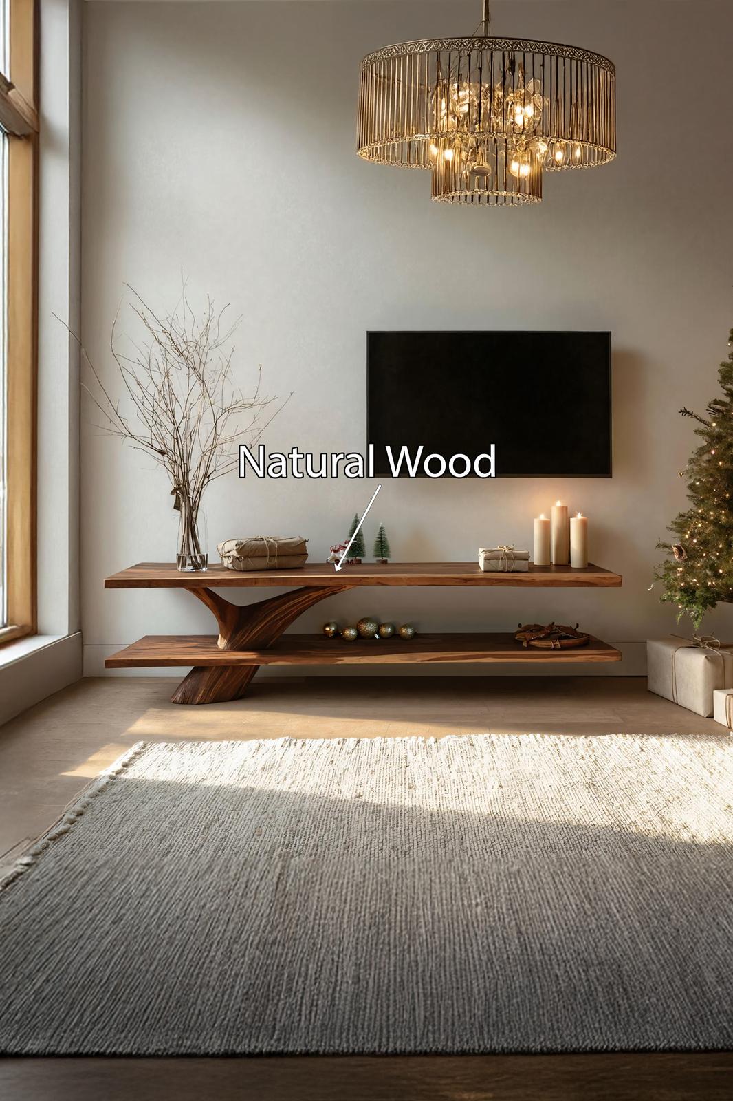 Mid Century Solid Wood TV Console, Live Edge Media Stand & Entertainment Center for Living Room