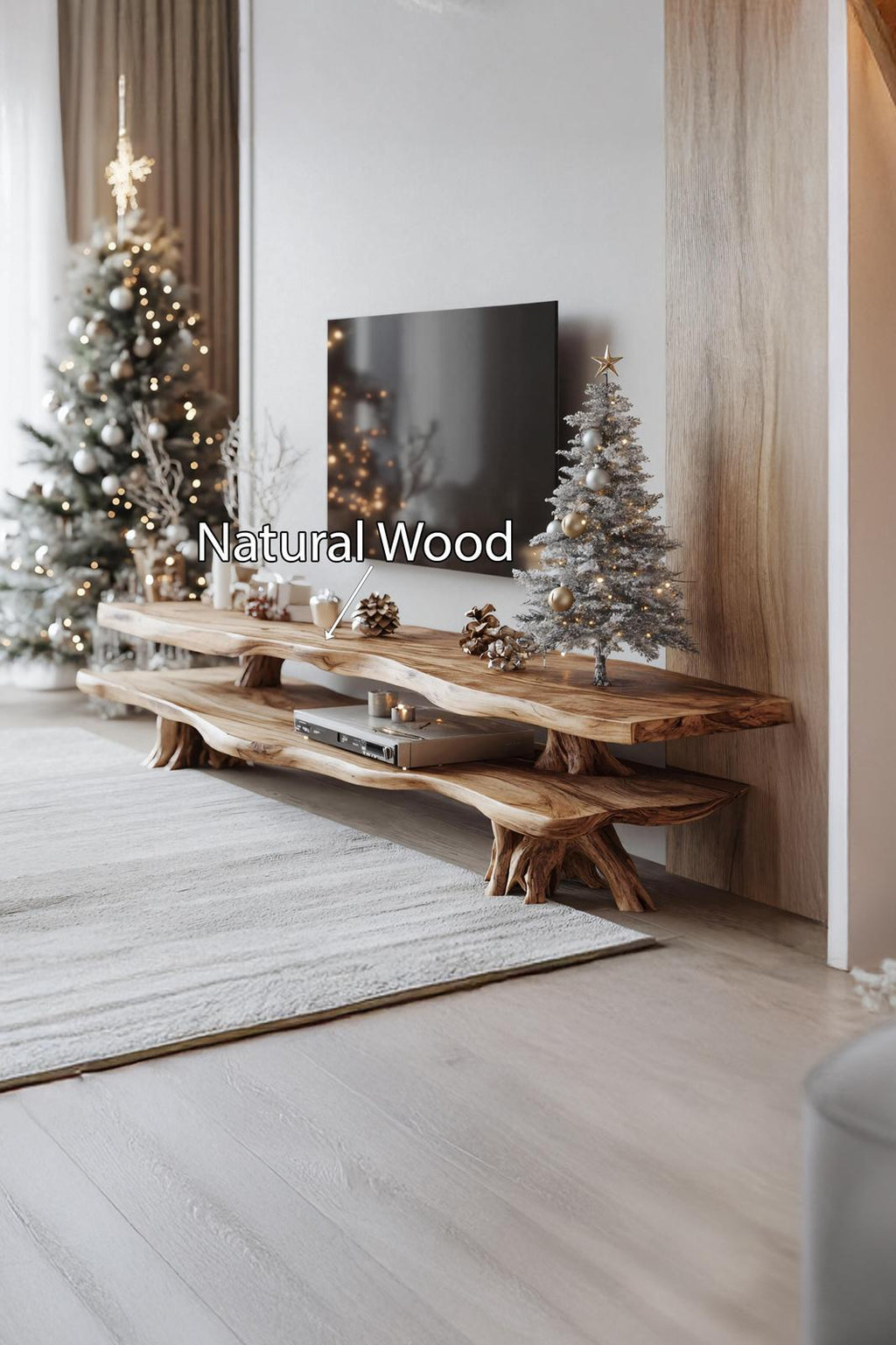 Modern Solid Wood TV Console, Live Edge Media Stand & Entertainment Center for Living Room