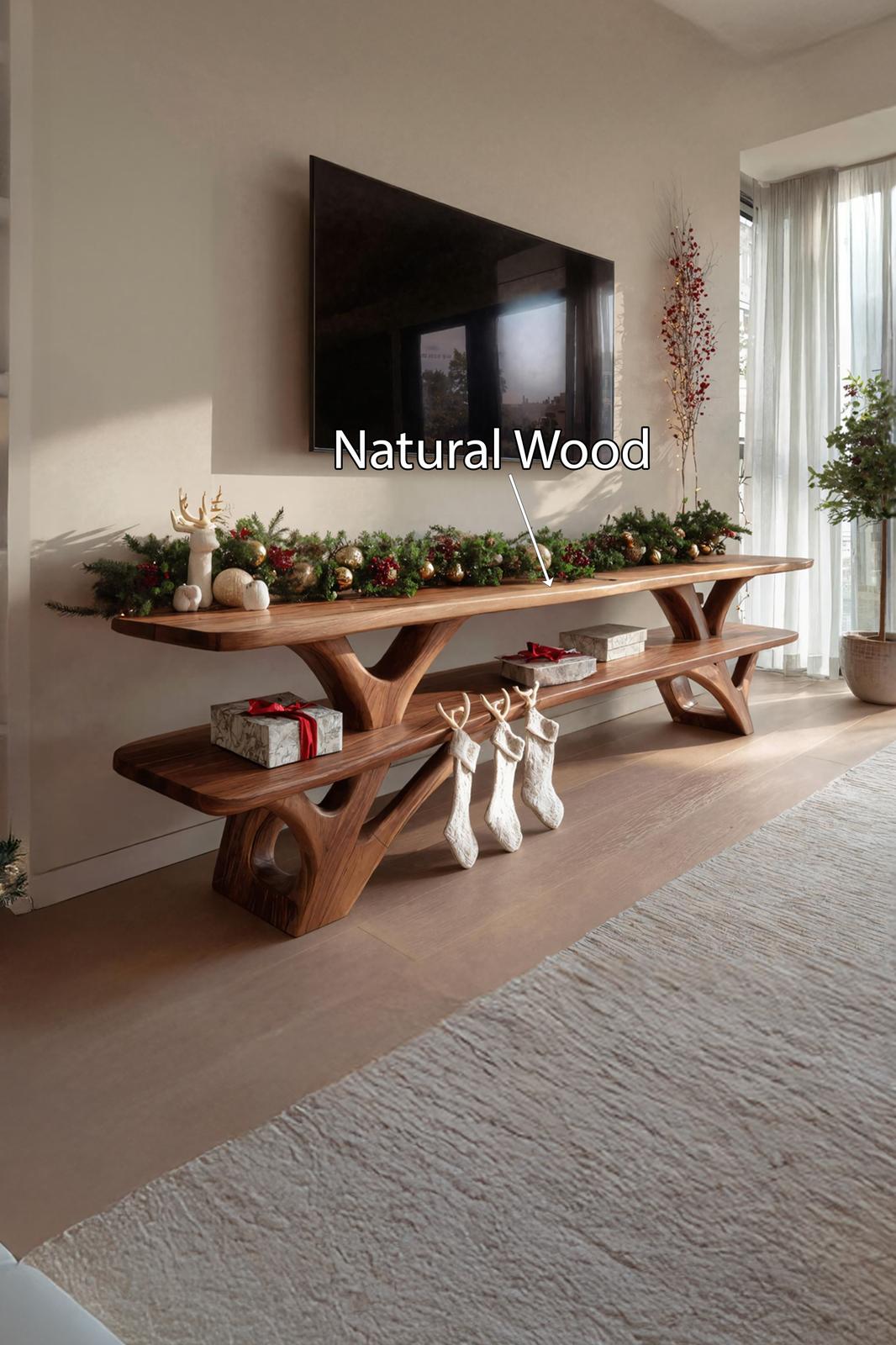 Farmhouse Solid Wood TV Console, Live Edge Media Stand & Entryway Credenza for Living Room