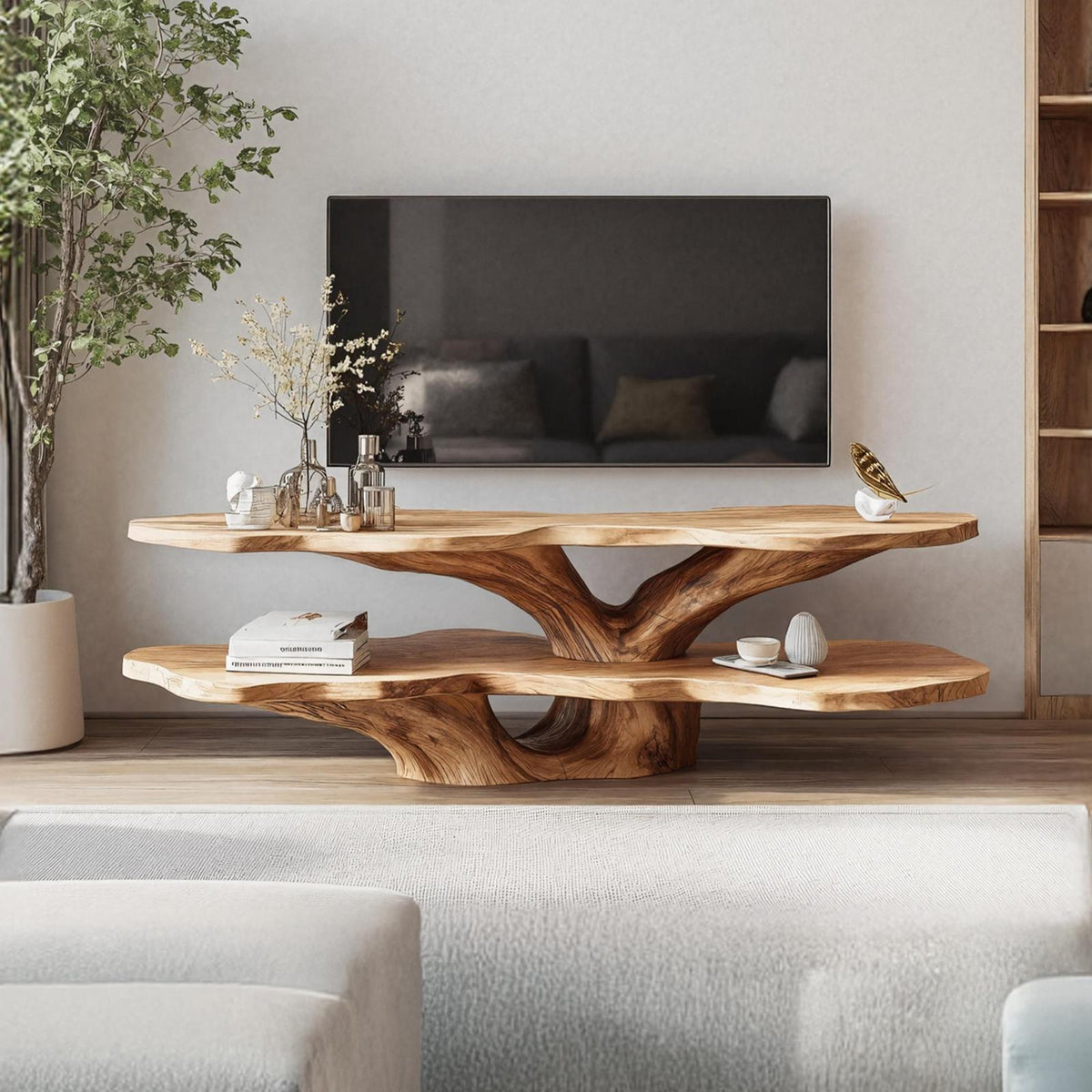 Mid Century Live Edge Wood TV Console, Handcrafted Media Stand Entertainment Center Sideboard for Living Room Decor