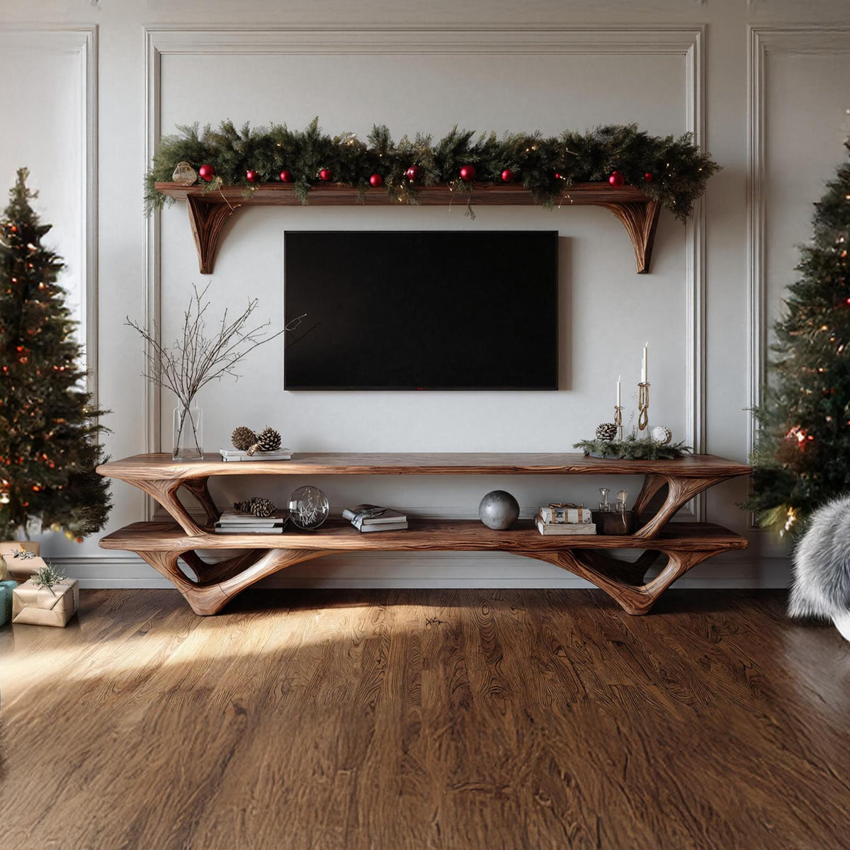 Farmhouse Live Edge TV Console, Solid Wood Media Stand & Entertainment Center for Living Room