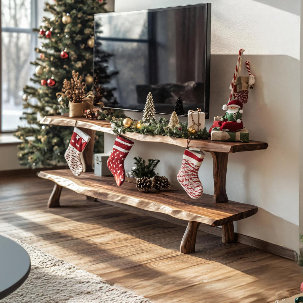 Handcrafted Solid Wood TV Console, Live Edge Media Stand & Bedroom Entertainment Center