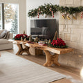 Handcrafted Solid Wood TV Console, Mid Century Live Edge Media Stand for Cozy Living Room Entertainment