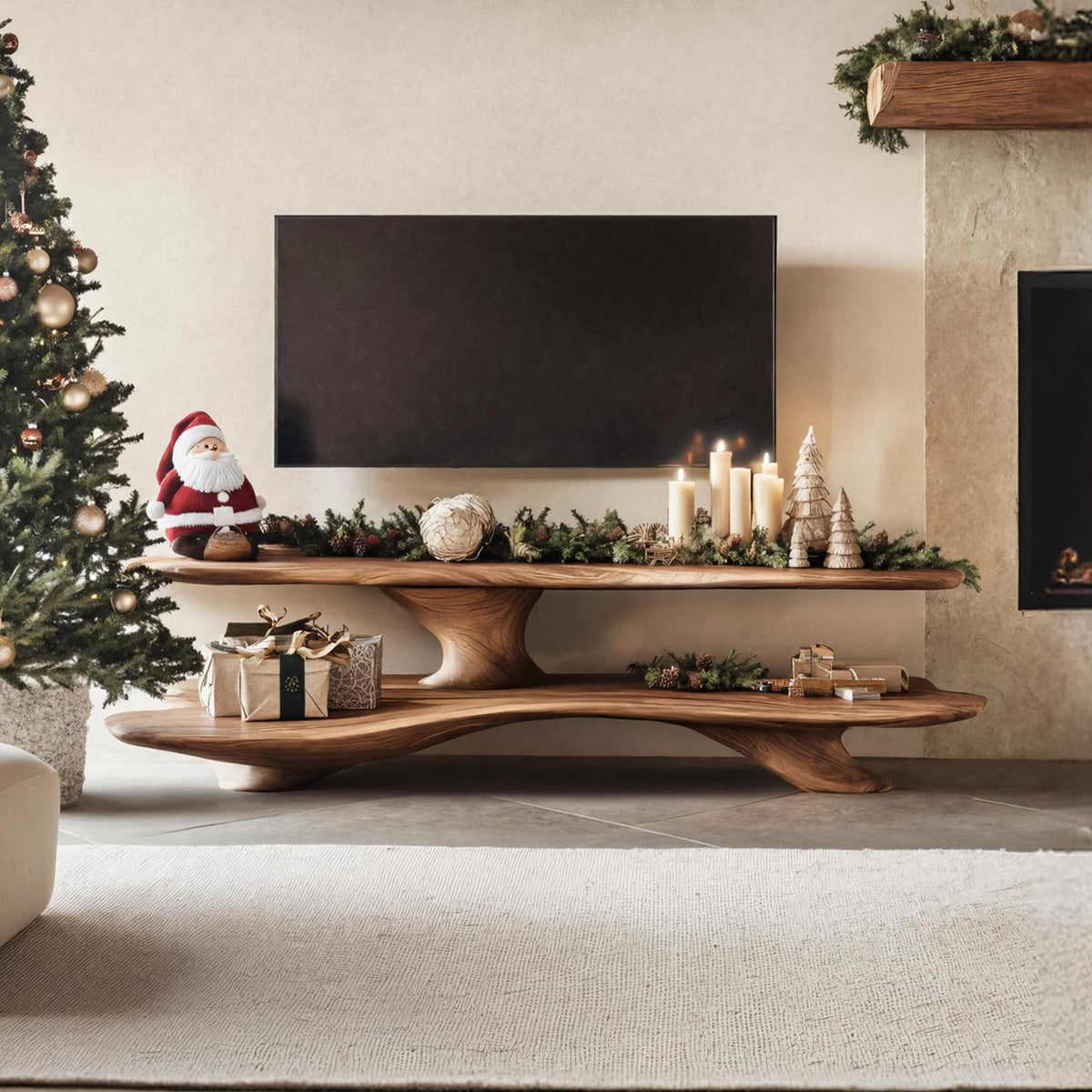 Handcrafted Live Edge TV Console, Solid Wood Entryway Credenza & Media Stand for Living Room