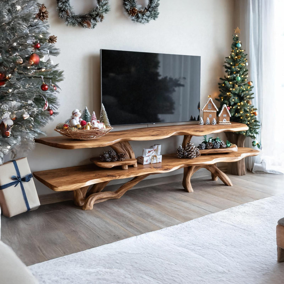 Modern Live Edge TV Console, Solid Wood Media Stand & Entertainment Center for Living Room