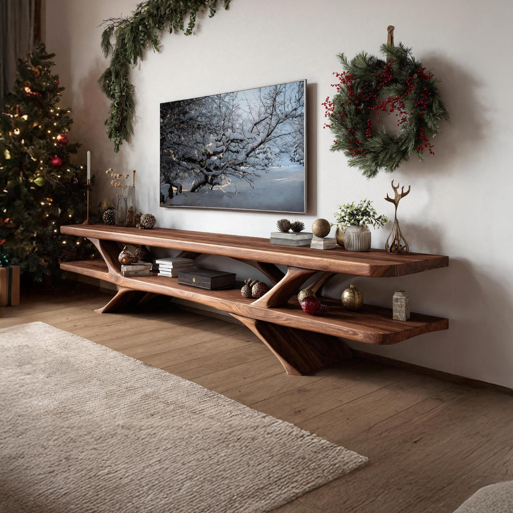 Handcrafted Live Edge TV Console, Solid Wood Media Stand & Entertainment Center for Living Room