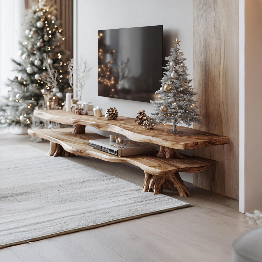Modern Solid Wood TV Console, Live Edge Media Stand & Entertainment Center for Living Room