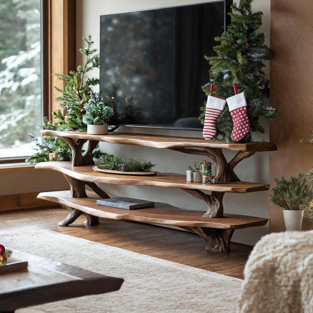 Modern Solid Wood TV Console, Live Edge Media Stand & Entryway Credenza for Living Room