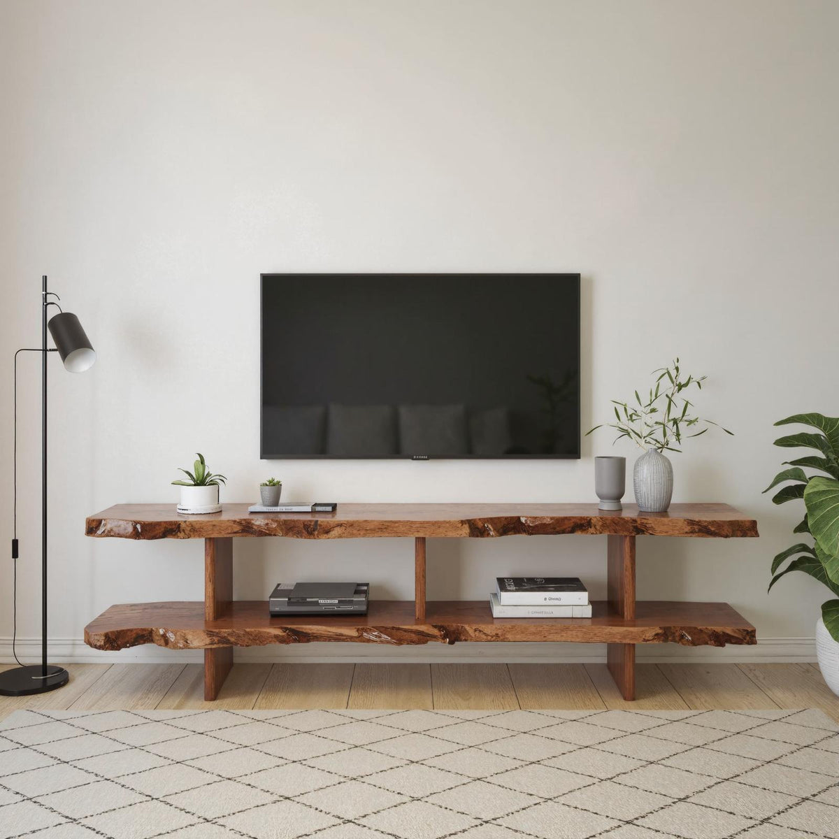 Natural Wood Storage Media Console TV Stand