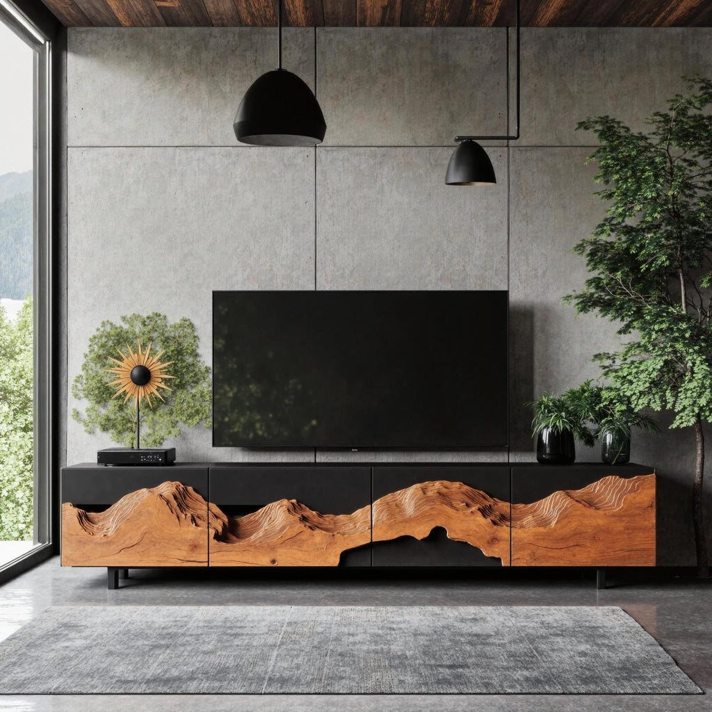 Rustic Solid Wood TV Cabinet, Handcrafted Media Console Table & Entertainment Center for Living Room Setup