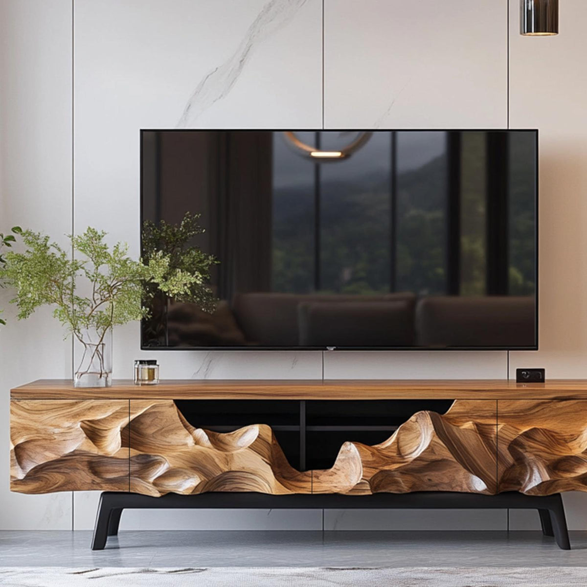 Farmhouse Style Solid Wood TV Cabinet, Rustic Handcrafted Media Console Credenza Entertainment Center Decor