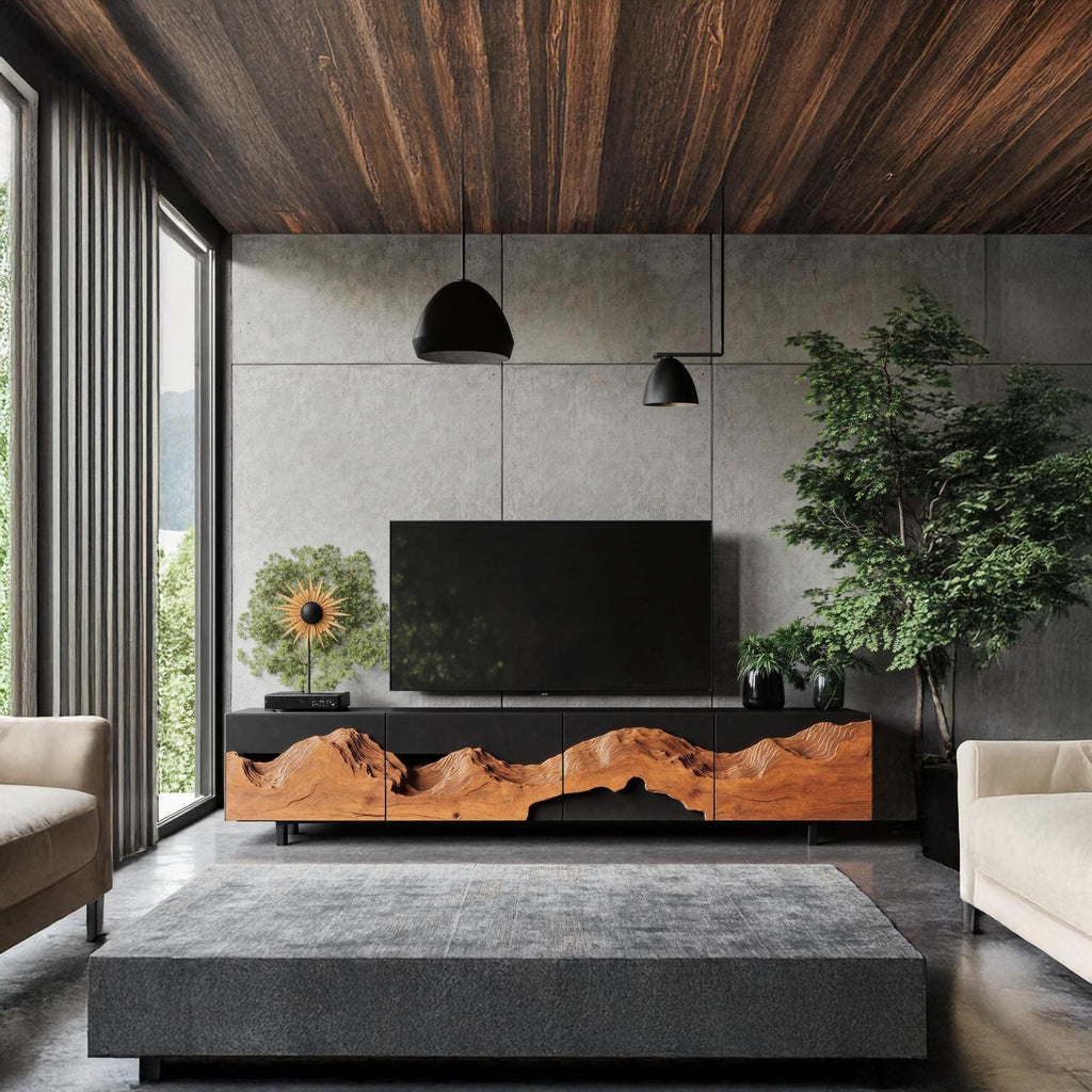 Rustic Solid Wood TV Cabinet, Handcrafted Media Console Table & Entertainment Center for Living Room Setup