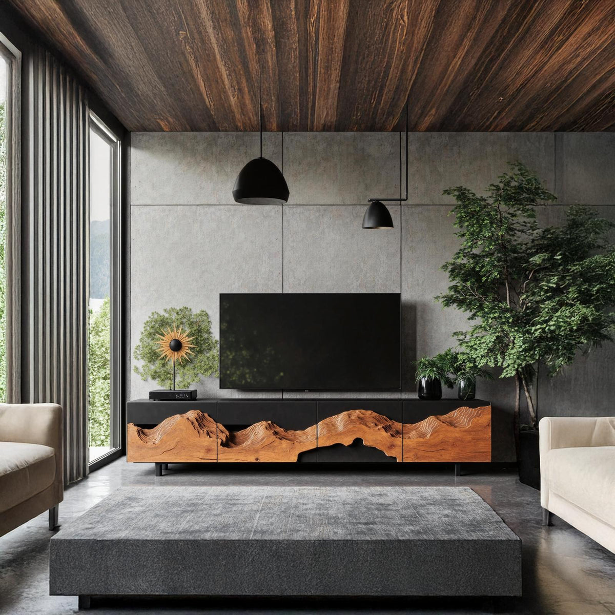 Rustic Solid Wood TV Cabinet, Handcrafted Media Console Table & Entertainment Center for Living Room Setup