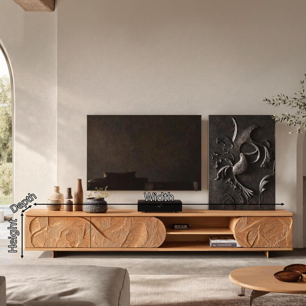 Mid Century Solid Wood TV Stand, Retro Handcrafted Media Console Cabinet & Entertainment Center for Living Room