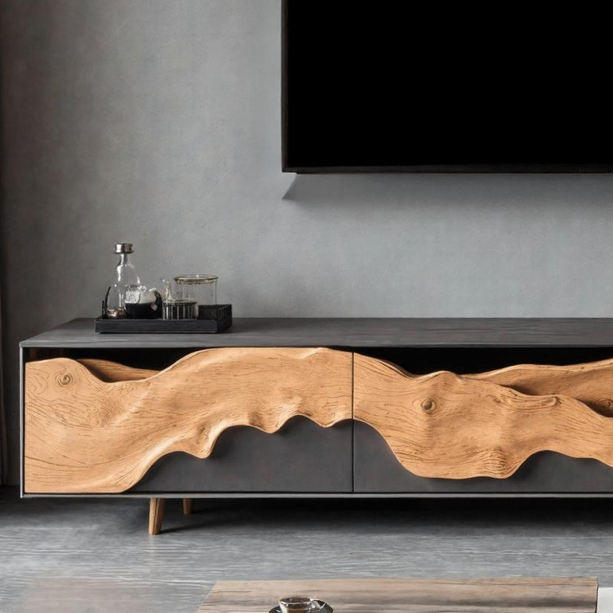 Rustic Solid Wood TV Cabinet, Handcrafted Media Console Table & Entertainment Center for Living Room TV Stand