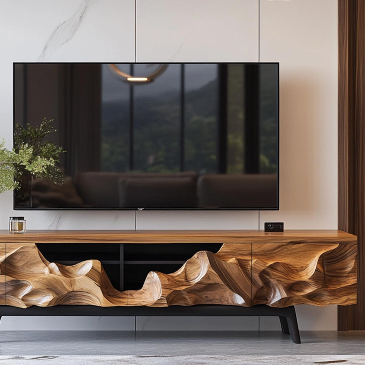 Farmhouse Style Solid Wood TV Cabinet, Rustic Handcrafted Media Console Credenza Entertainment Center Decor