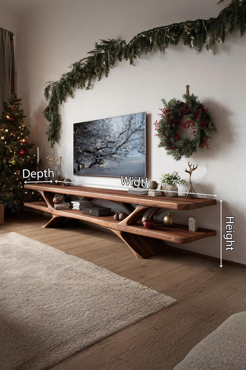 Handcrafted Live Edge TV Console, Solid Wood Media Stand & Entertainment Center for Living Room