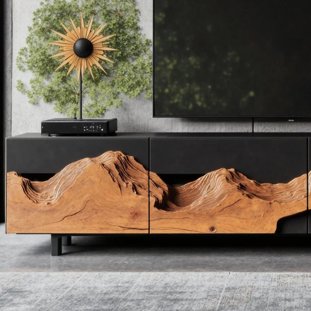 Rustic Solid Wood TV Cabinet, Handcrafted Media Console Table & Entertainment Center for Living Room Setup