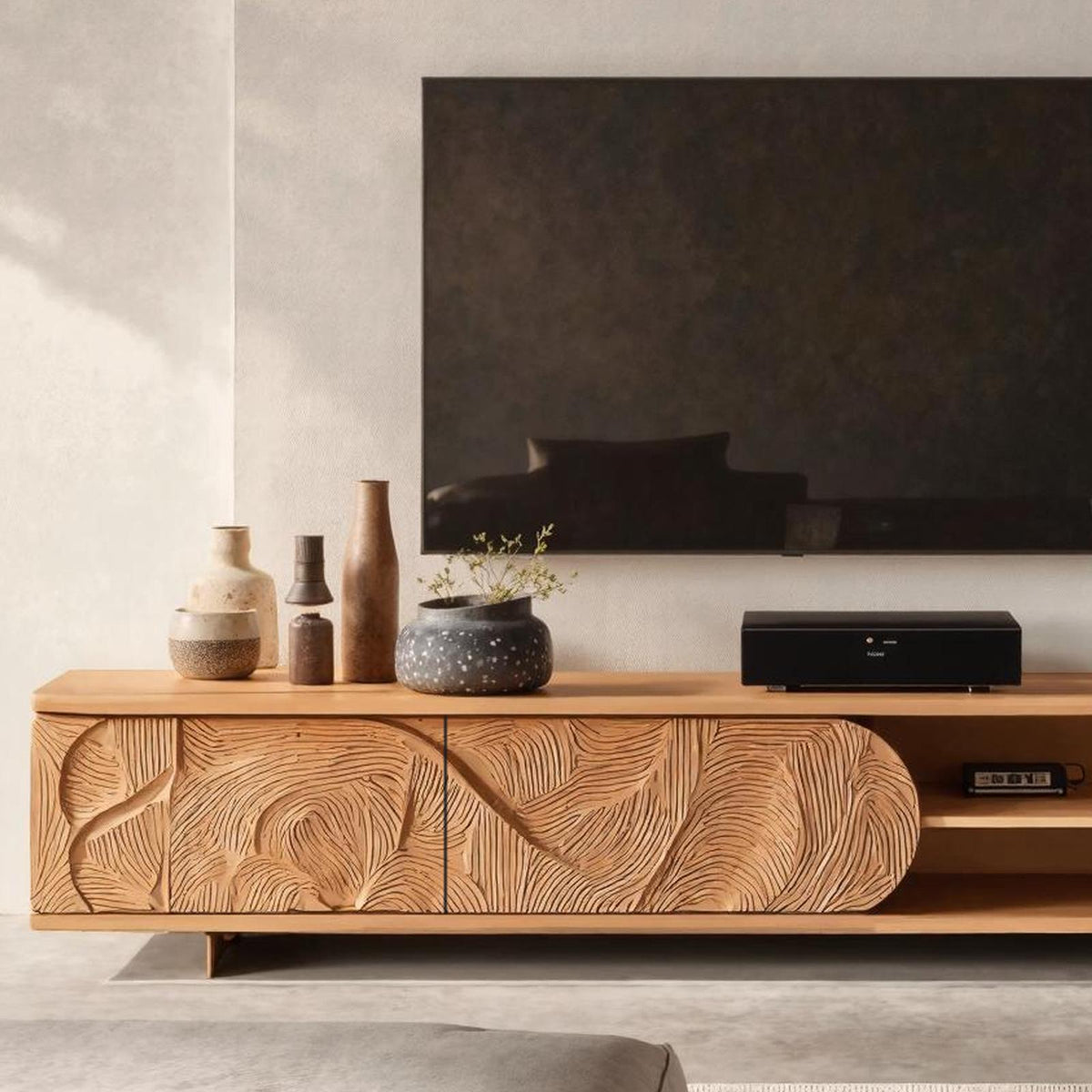 Mid Century Solid Wood TV Stand, Retro Handcrafted Media Console Cabinet & Entertainment Center for Living Room