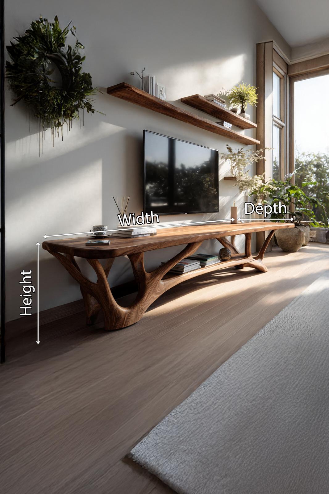 Handcrafted Live Edge Wood TV Console Table, Rustic Media Stand Entertainment Center for Living Room Entryway Decor