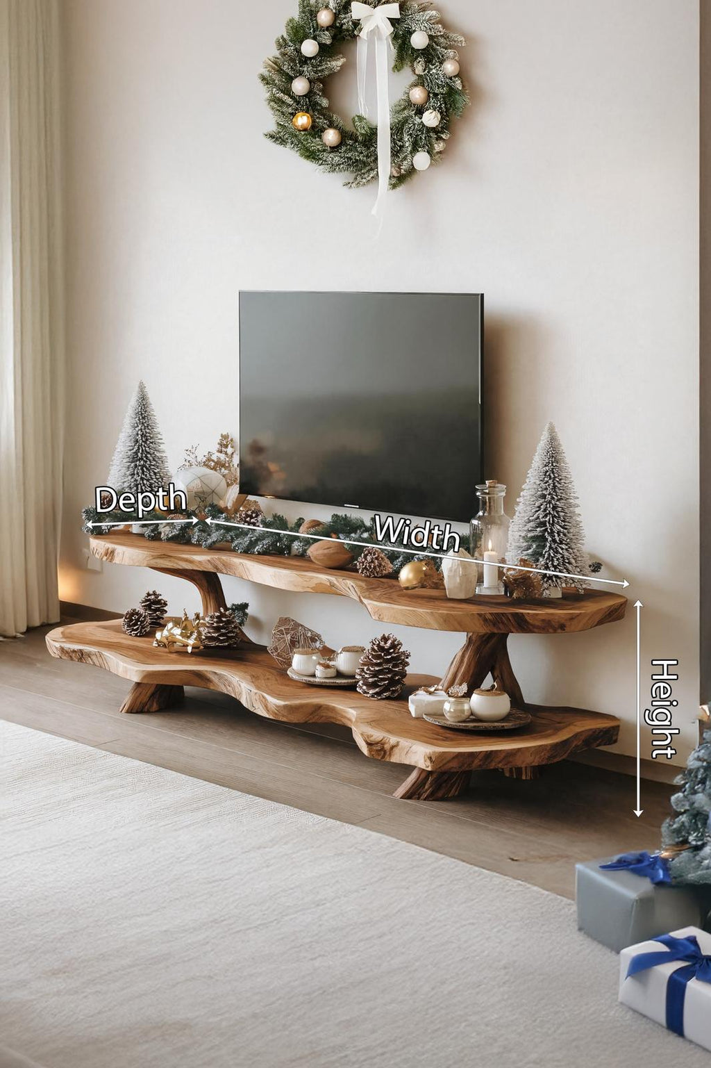 Mid Century Live Edge TV Console, Solid Wood Media Stand & Entryway Credenza for Living Room
