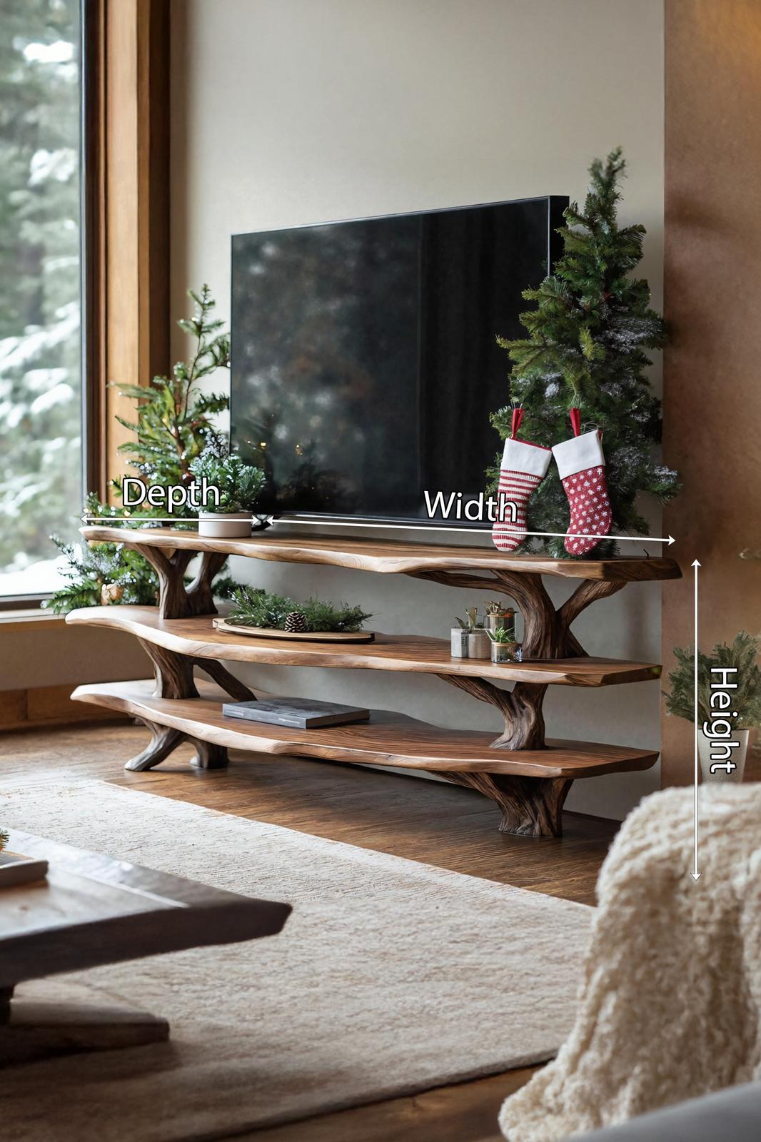 Modern Solid Wood TV Console, Live Edge Media Stand & Entryway Credenza for Living Room