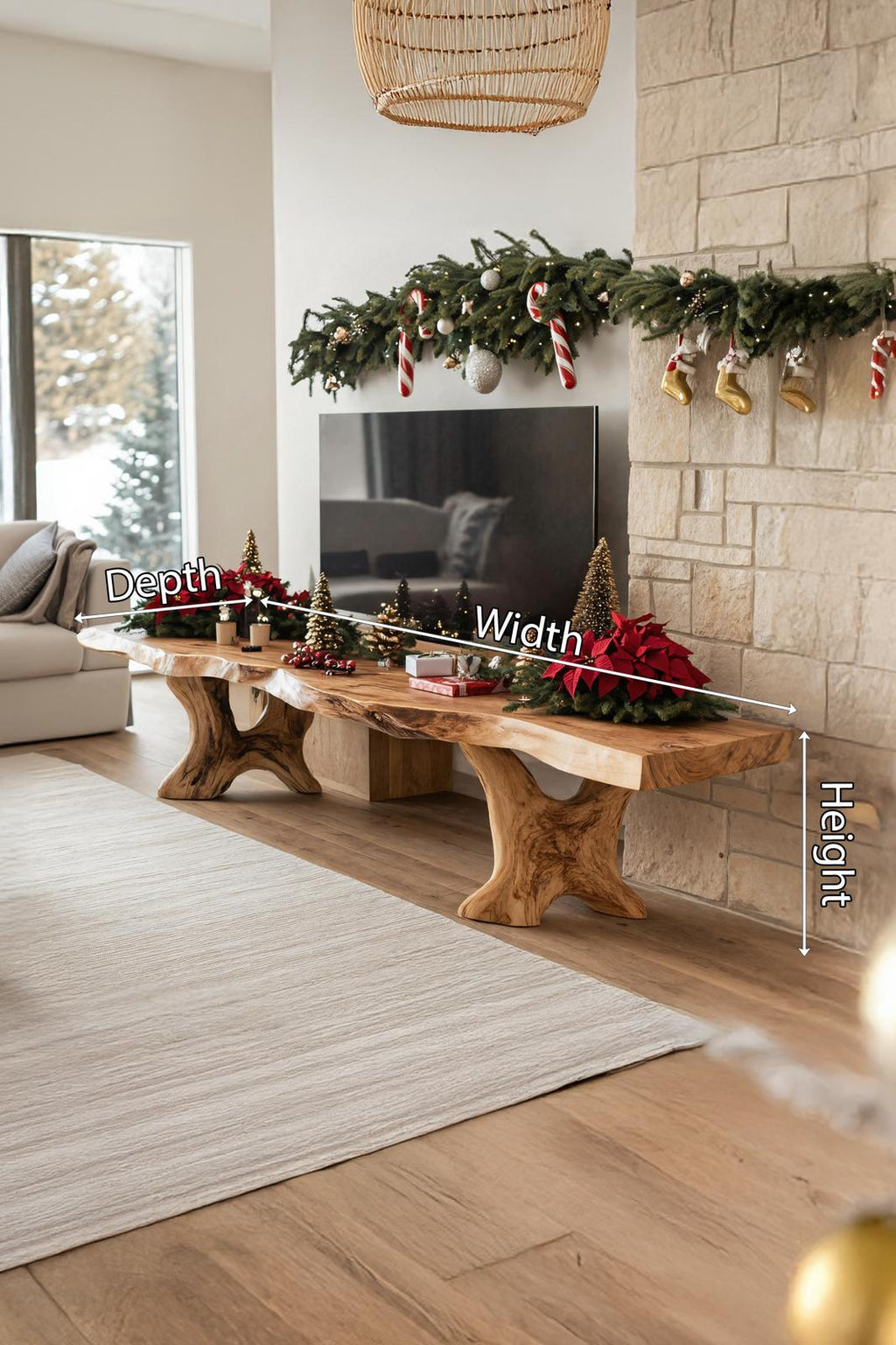 Handcrafted Solid Wood TV Console, Mid Century Live Edge Media Stand for Cozy Living Room Entertainment