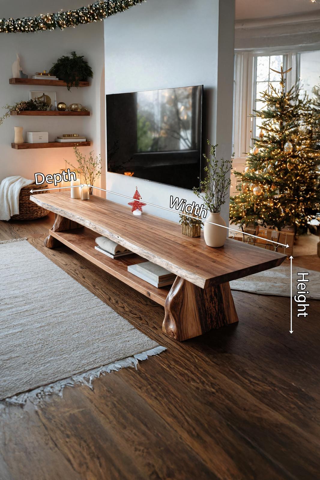 Mid Century Live Edge TV Console, Solid Wood Media Stand & Entertainment Center for Living Room