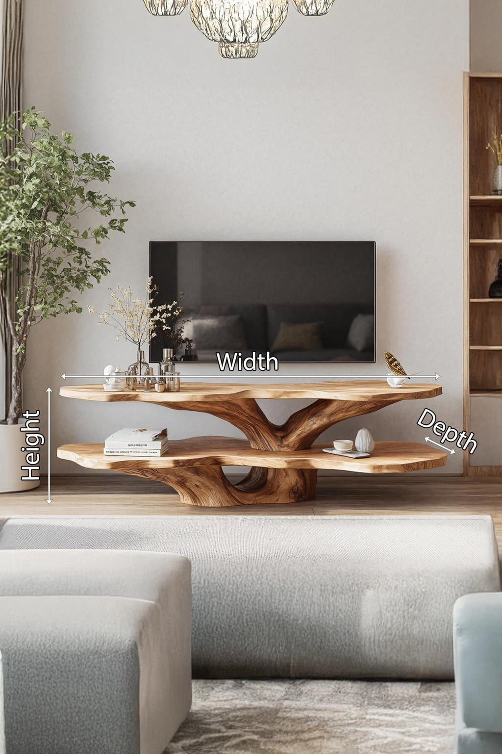 Mid Century Live Edge Wood TV Console, Handcrafted Media Stand Entertainment Center Sideboard for Living Room Decor