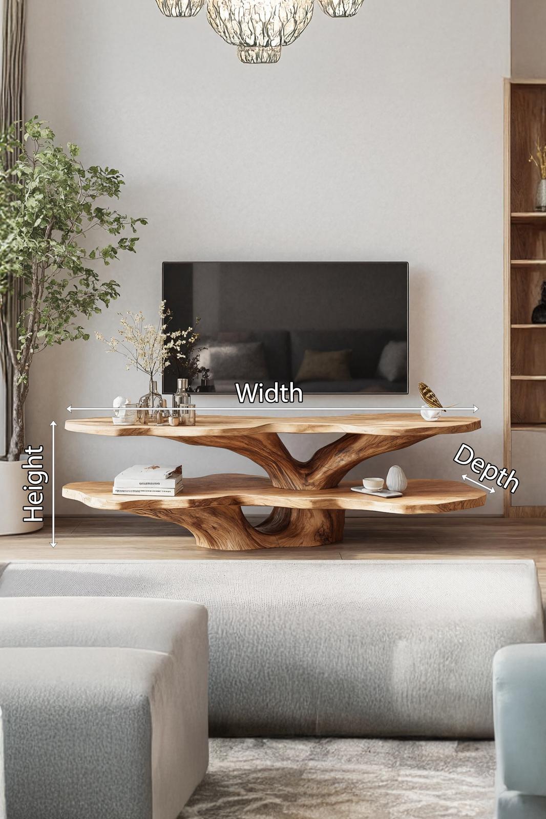 Mid Century Live Edge Wood TV Console, Handcrafted Media Stand Entertainment Center Sideboard for Living Room Decor