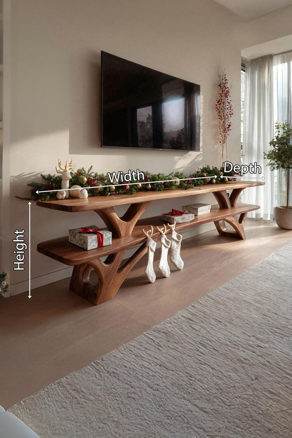 Farmhouse Solid Wood TV Console, Live Edge Media Stand & Entryway Credenza for Living Room