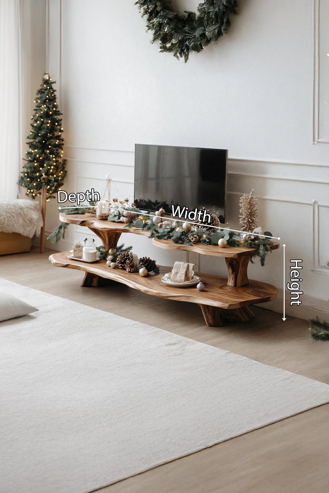 Handcrafted Solid Wood TV Console, Live Edge Media Stand & Entertainment Center for Living Room