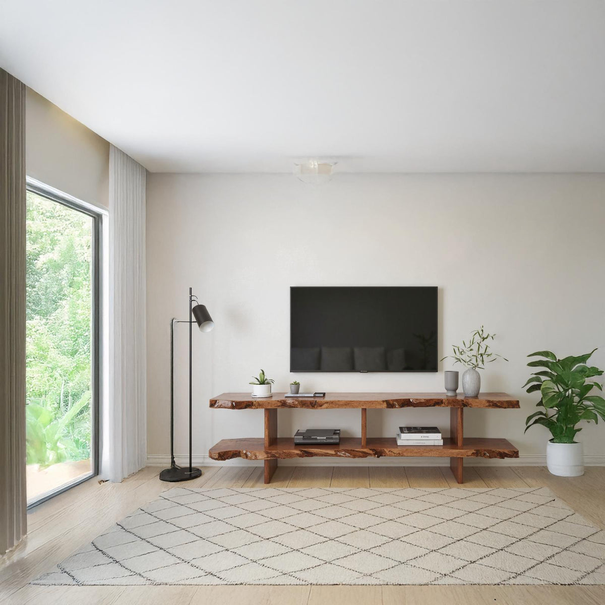 Natural Wood Storage Media Console TV Stand